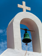 House church cross and bell, Mykonos, Greece