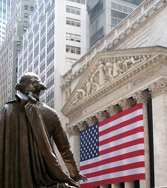 The statue of our first President overlooks Wall Street from the site of his inaugaration in 1789.